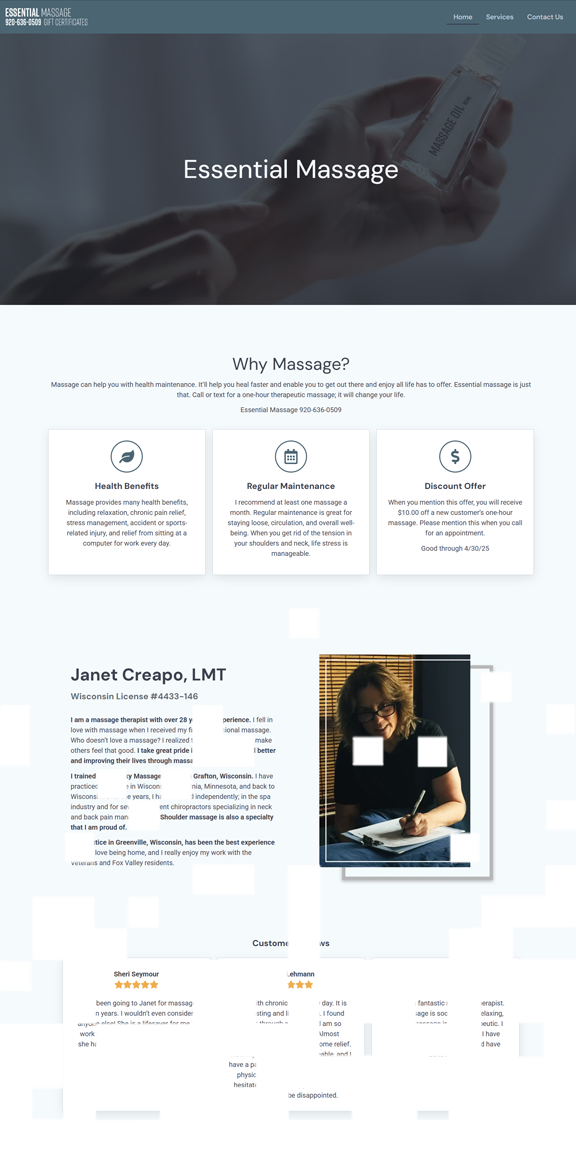 Essential Massage Custom Website Build Thumbnail